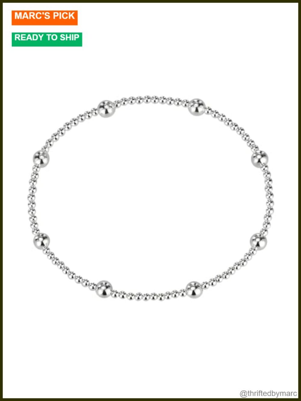 Sterling Silver Round Bead Elastic Bracelet Minimalist Unisex Stretch 6.25" Gift